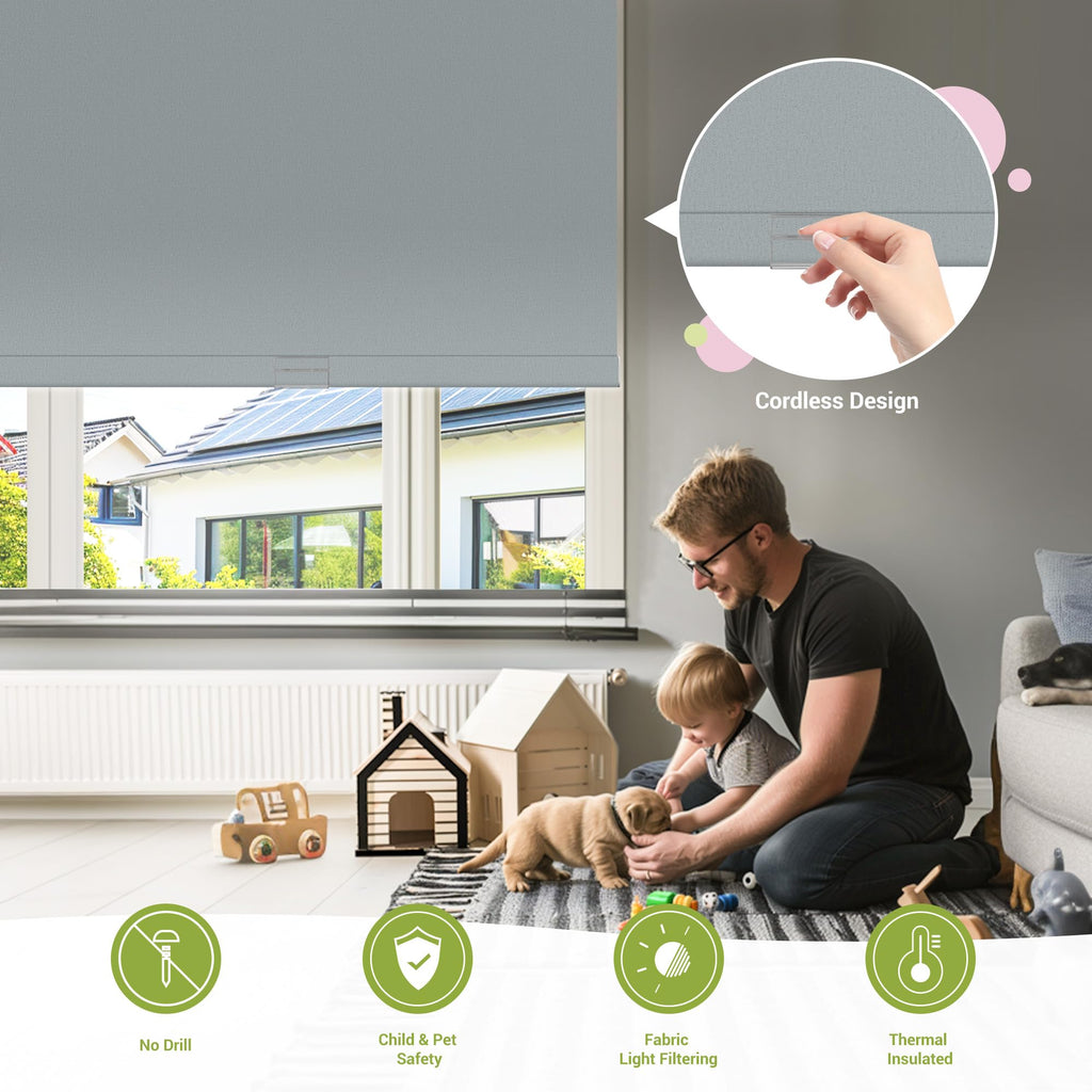 No Drill No Tools Blackout Roller Shades for Windows