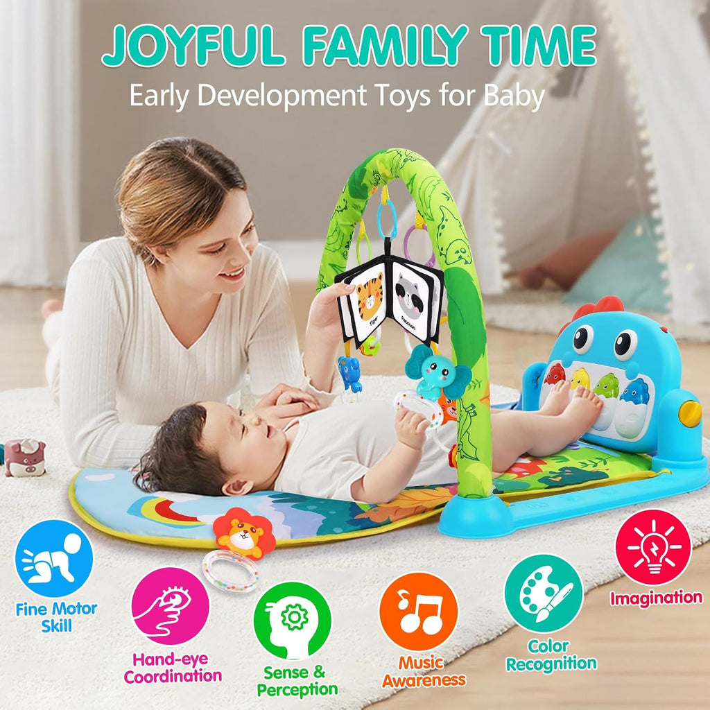 Baby Play Mat Tummy Time Mat Boy High-Contrast Cloth, Green Dinosaur