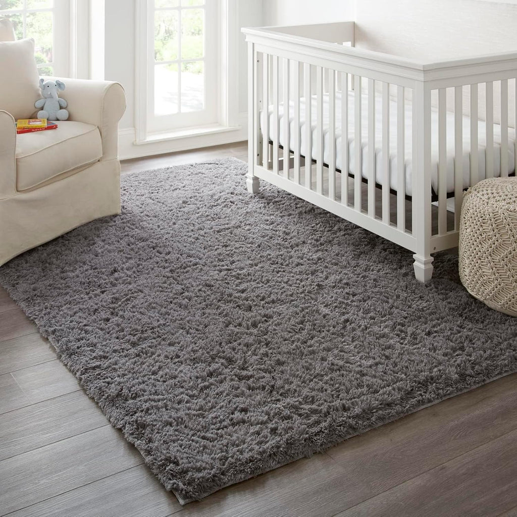 8x10 Area Rugs, Upgrade Non-Slip Fluffy Soft Large Shag Bedroom Carpet, Grey Big Indoor Thick Rug, Gray Carpets for