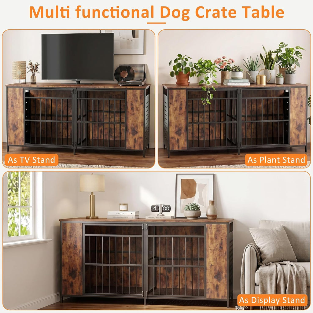62.9" Double Dog Crate Furniture for 1-2 Dogs with Removable Divider