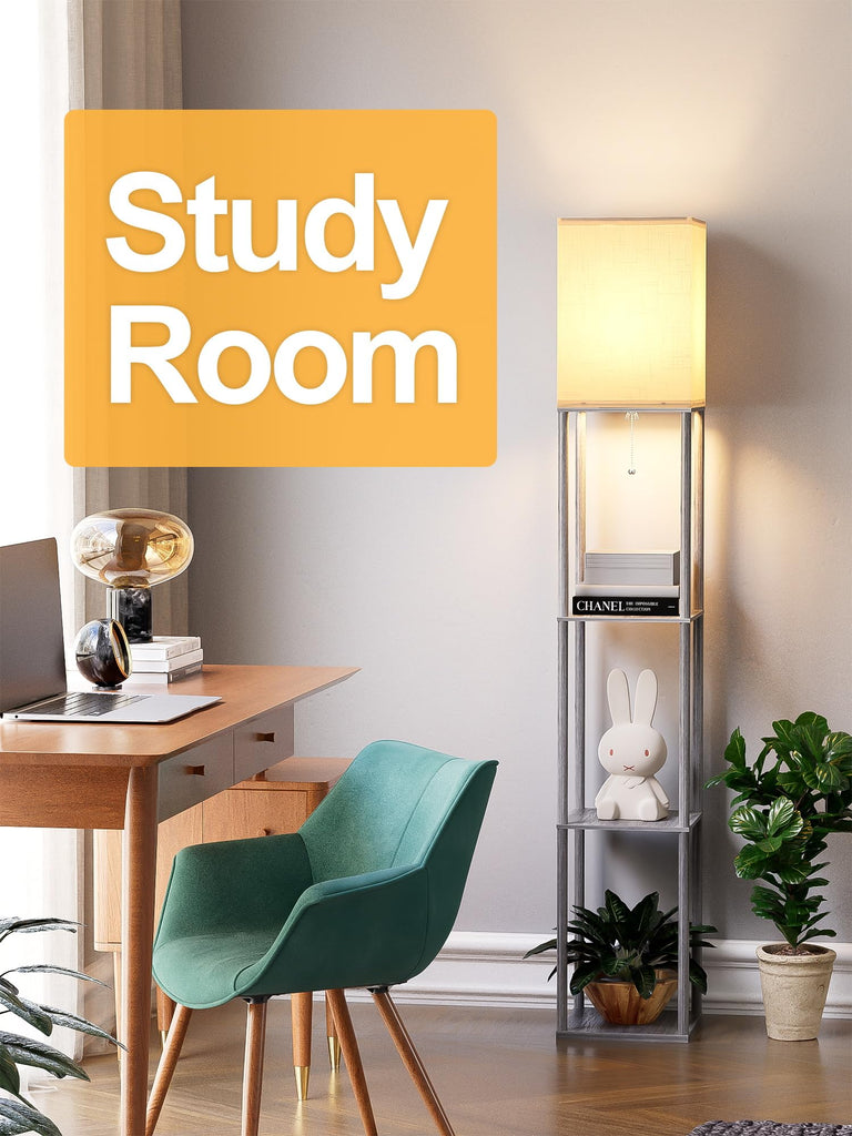Floor Lamp with Shelves, Shelf Floor Lamp with 3 CCT LED Bulb, Corner Display Standing Column Lamp Etagere Organizer