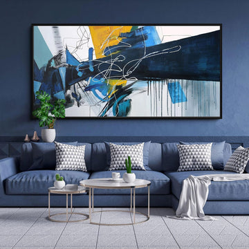 Wall Art - Blue Abstract Canvas Pictures Framed Artwork for walls Extra Large Prints Above the Bed Decor 20x40 Inches