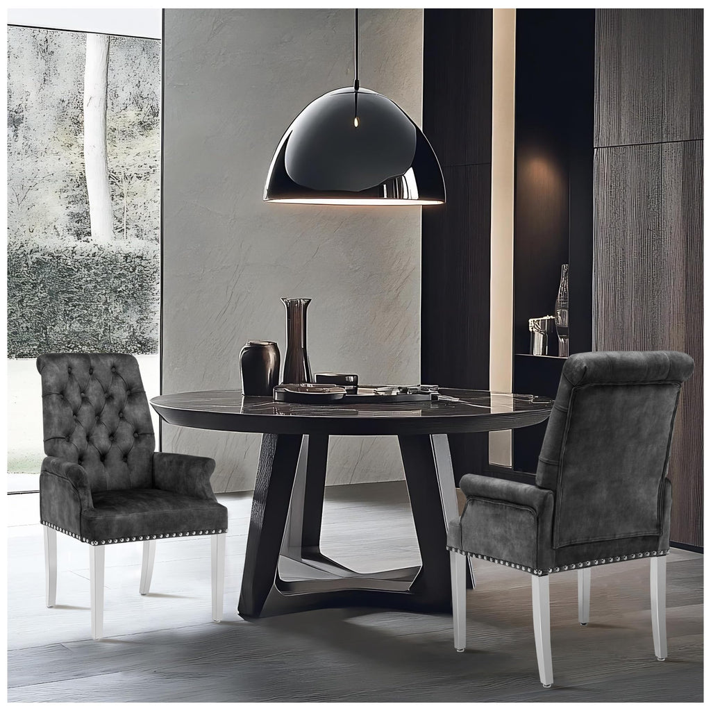 Velvet Dining Chair, Kitchen Arm Chair, Dark Grey