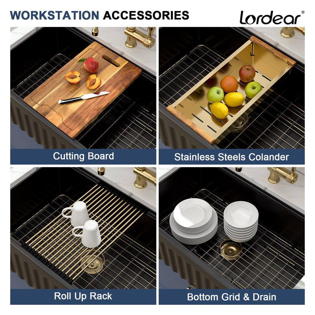 33 Inch Matte Black Farmhouse Sink Workstation Fireclay