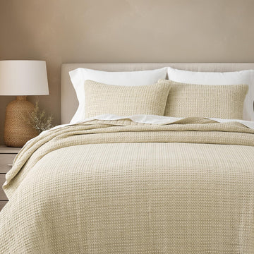 Stonewashed Cotton Waffle Quilt Set, Natural