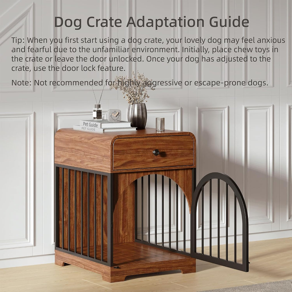 Dog Crate Furniture, Kennel Indoor for Small Breed, Wooden Dog Crate House with Drawer, Indoor Decorative Dog Kennel