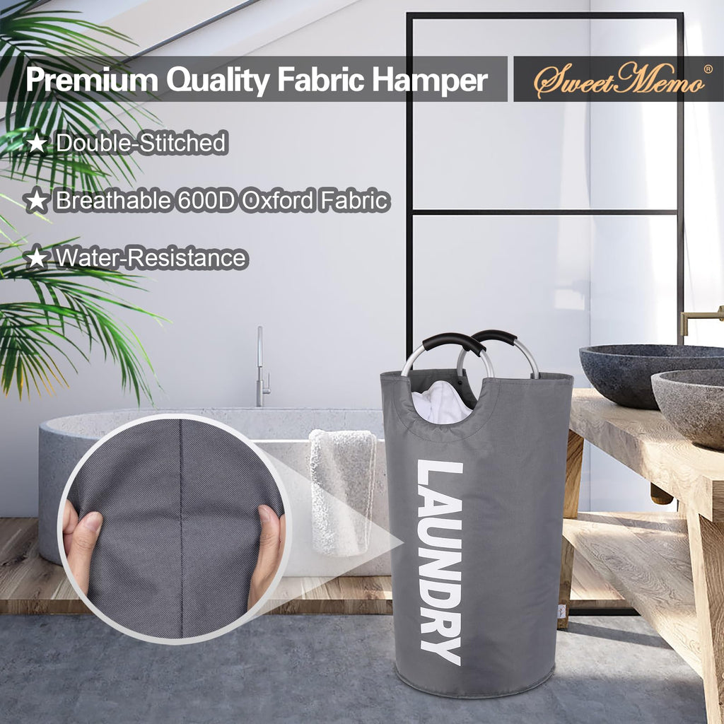 2-Pack Large Laundry Basket, Laundry Hamper Bag with Handles, 95L Dark Grey