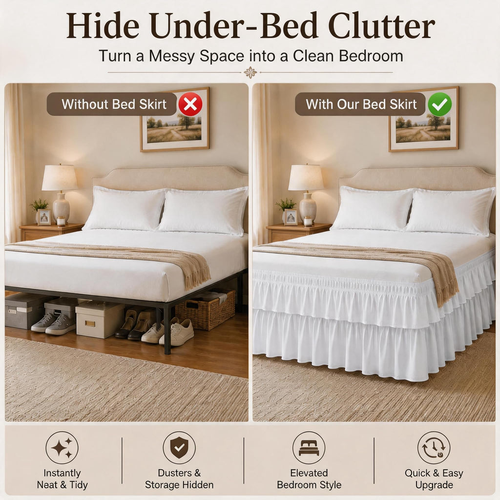 White Full Bed Skirt 14 Inch Drop, Double Layer Dust Ruffle