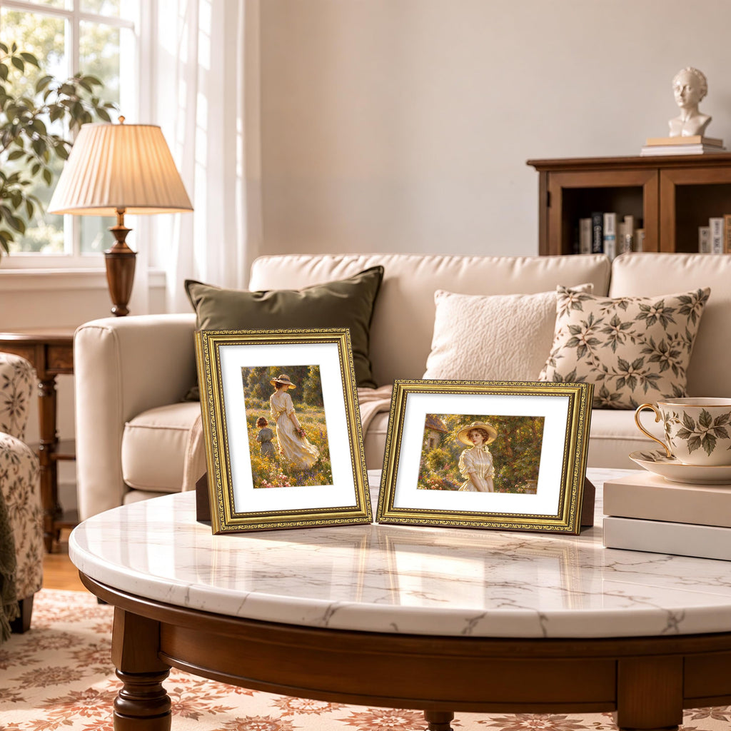8x10 Vintage Picture Frame, Glass Cover, Gold, 4-Pack