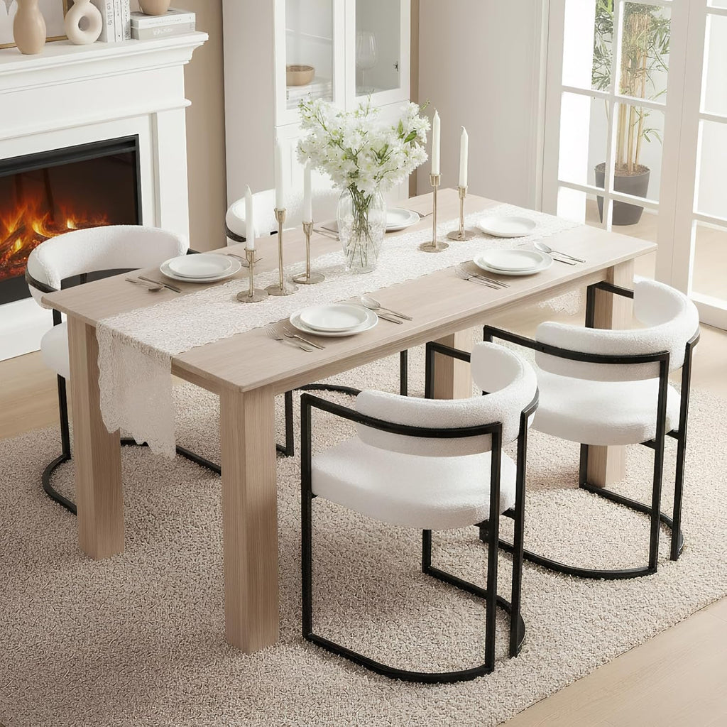 White Sherpa Dining Chairs Set of 4, Modern Boucle Barrel Dining Chairs with Comfy Back