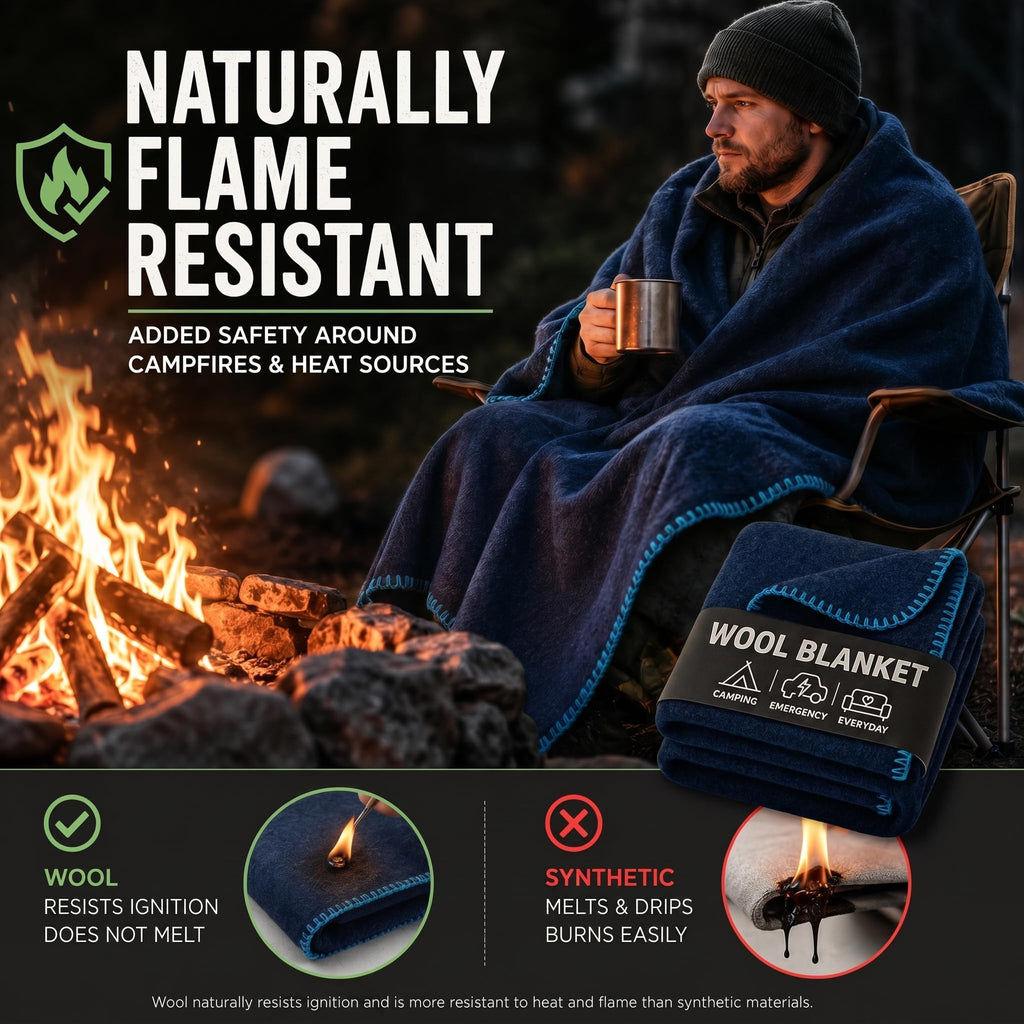 JMR Wool Camping Blanket 10-Pack, Fire Retardant Military, Navy (66x90)