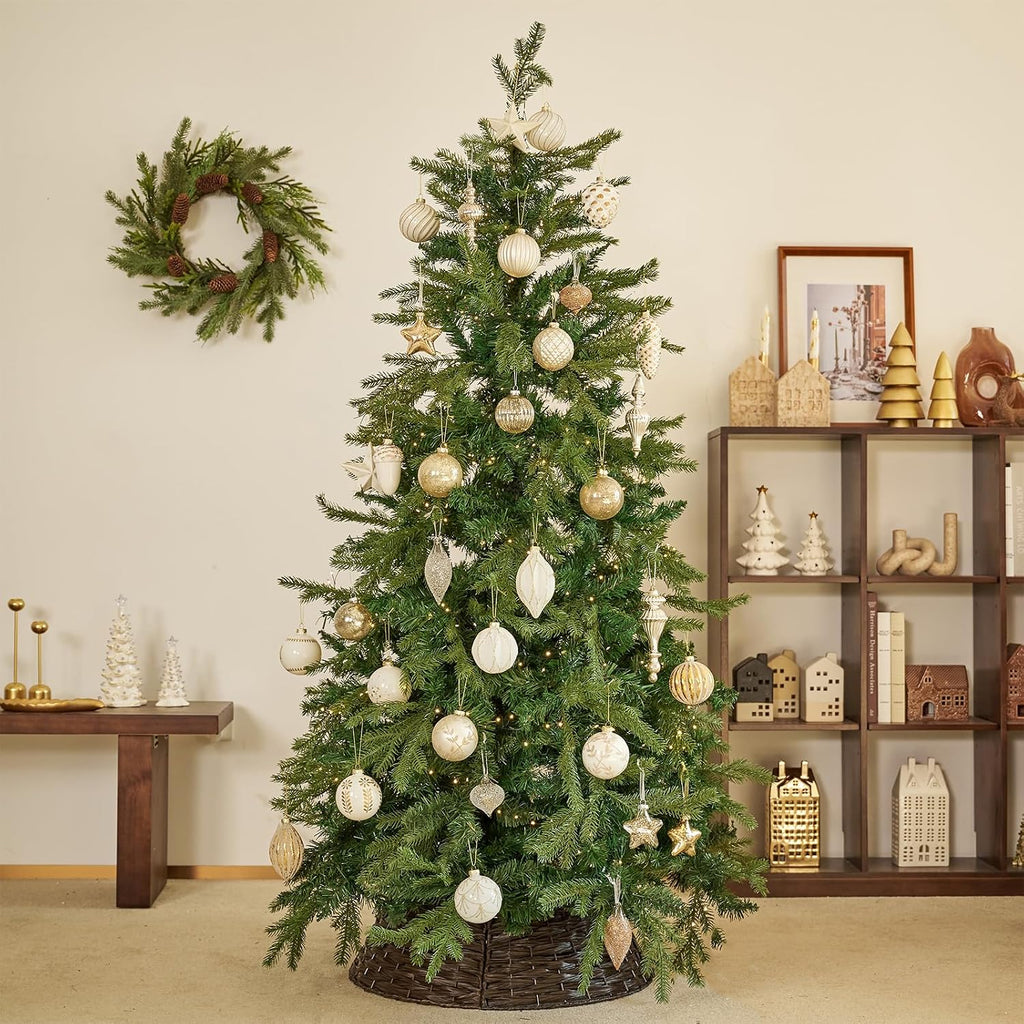 Gold Glass Christmas Ornaments, Hanging Ball Ornament Set