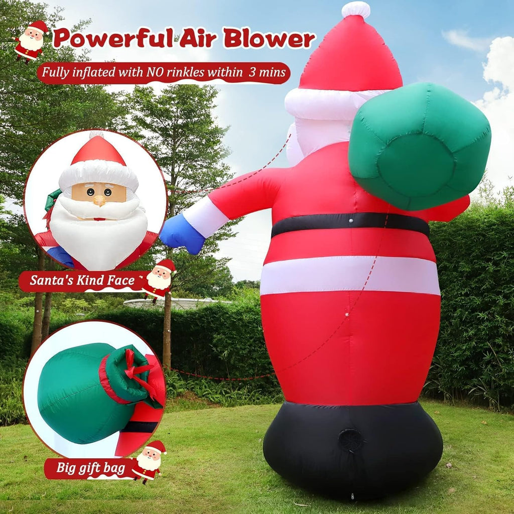 12 FT Giant Christmas Inflatables Santa Claus, Cute Blow Up Santa Outdoor Decorations with Big Gift Bag & Built-in