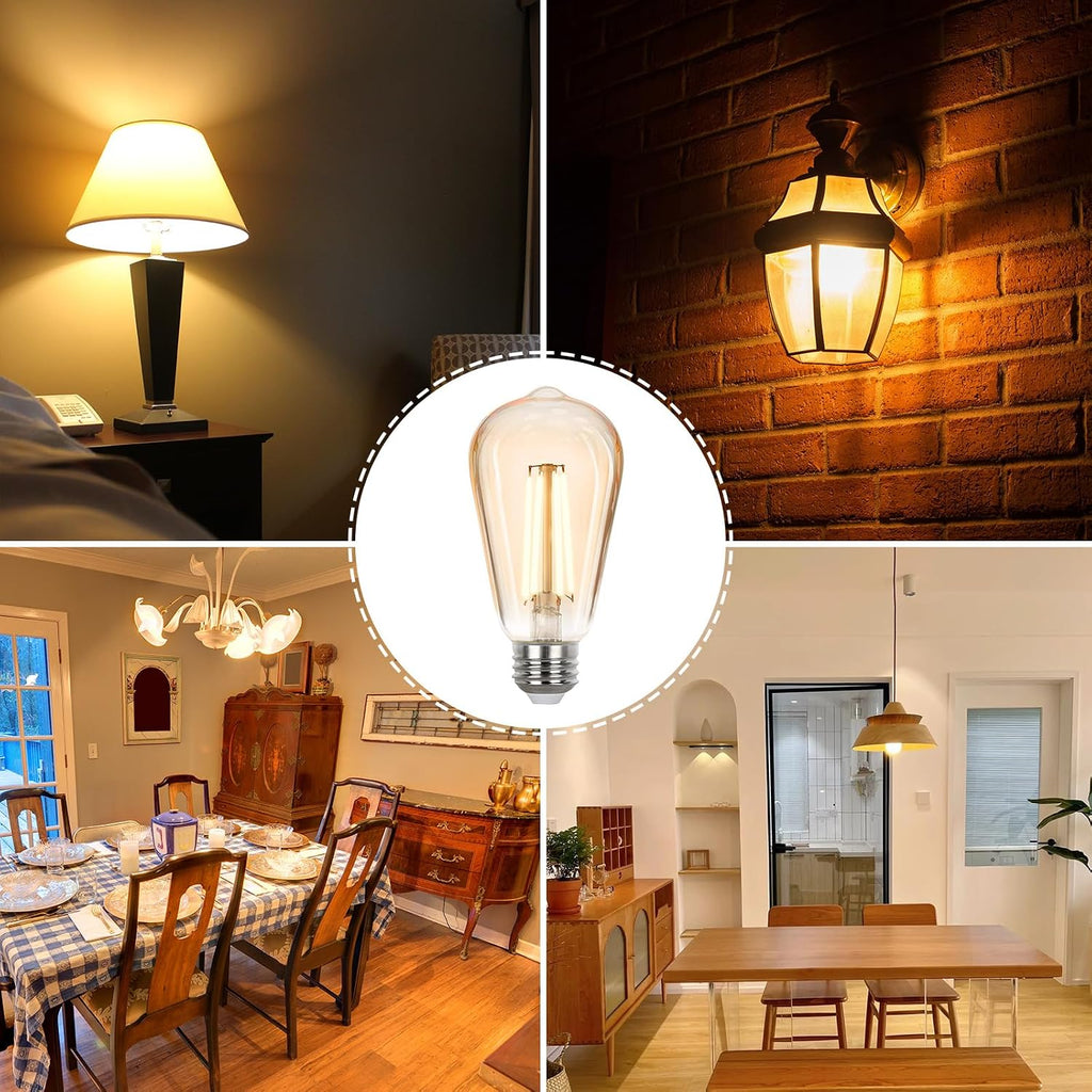 Vintage LED Edison Bulbs 40 watt Equivalent, Dimmable E26 Light Bulb 2700K Soft Warm White, Amber Glass ST58 Vintage