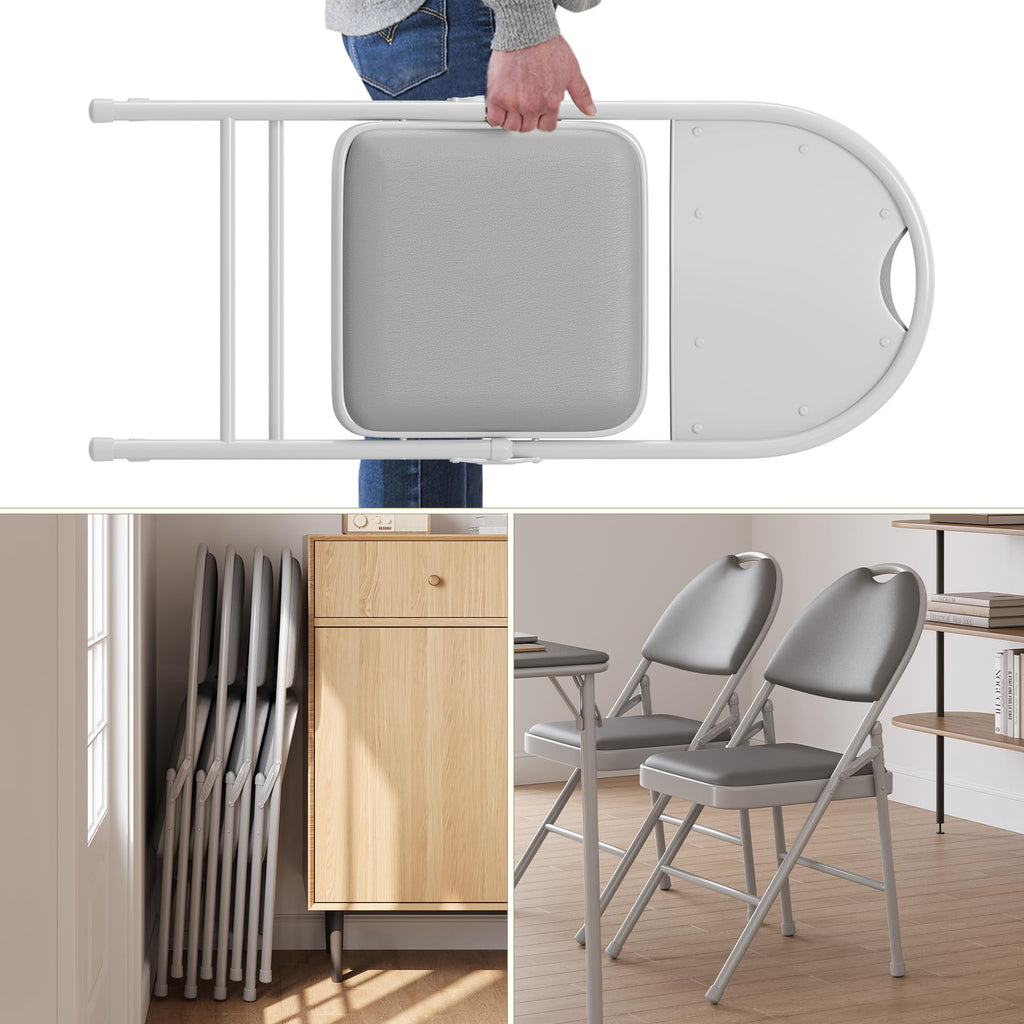 4 Pack Folding Chairs with PU Leather Padded Cushion, 350Lbs Capacity, Lightweight Ergonomic Design, Metal Frame