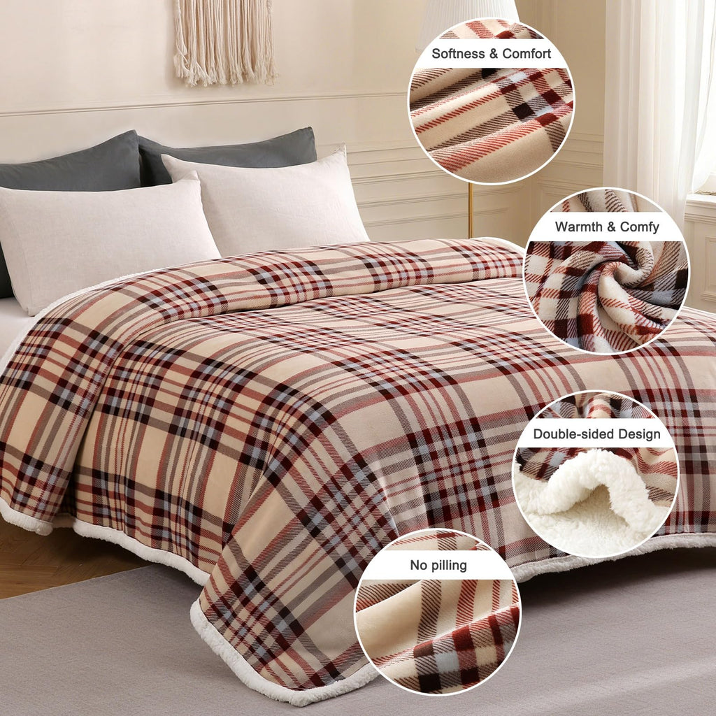 Sherpa Blanket Throw Blanket for Couch Sherpa Fleece Blanket Fluffy Checkered Soft Blanket for All Season Use Cozy