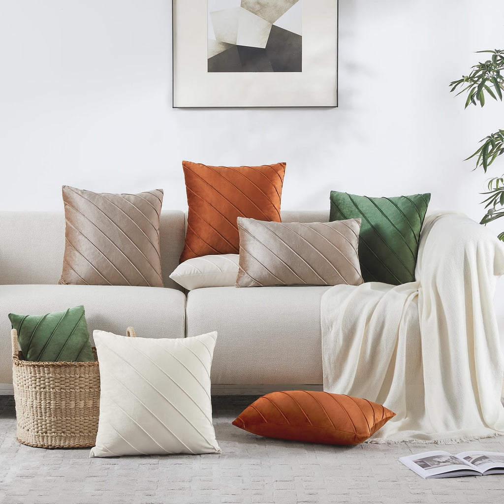 Olive Green Velvet Stripe Throw Pillow Covers 18x18 Set of 2
