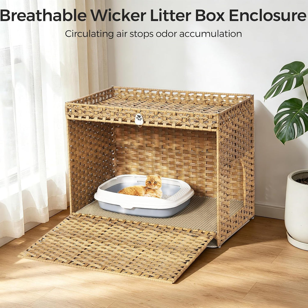 Cat Litter Box Enclosure with Door, Hidden Cat Washroom Furniture