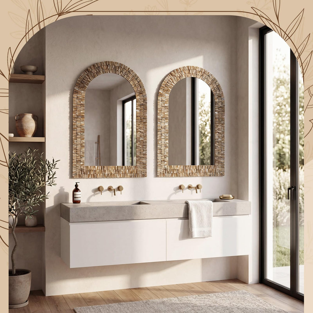 Large 36" x 24" Capiz Shell Mirror Arched Coastal Seashell Wall Decor