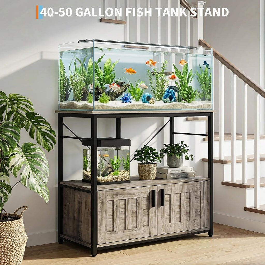 40-50 Gallon Fish Tank Stand with Power Outlets, 660 lb, Grey