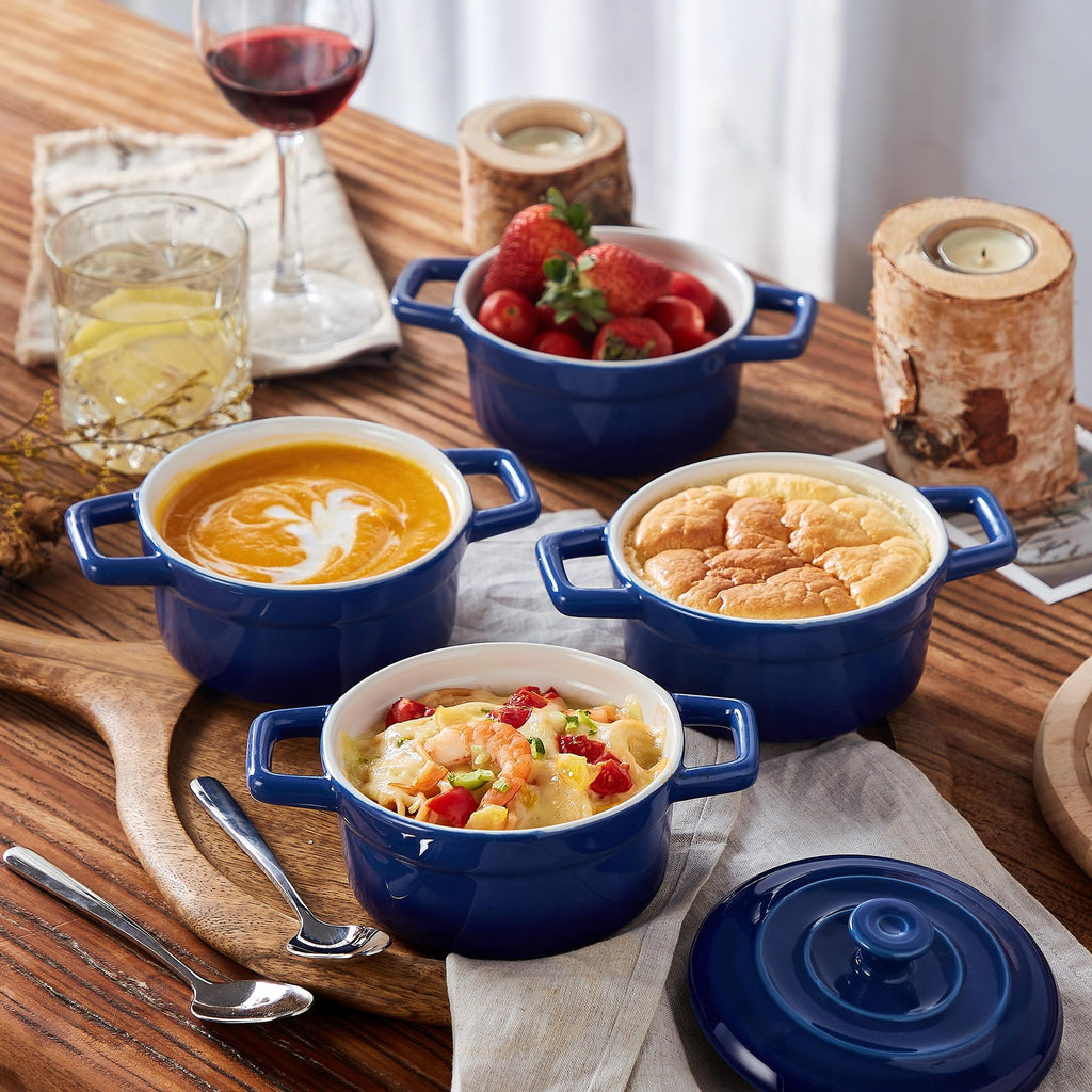 Mini Cocotte 12oz Ceramic Casserole Dish Set with Lid, Blue