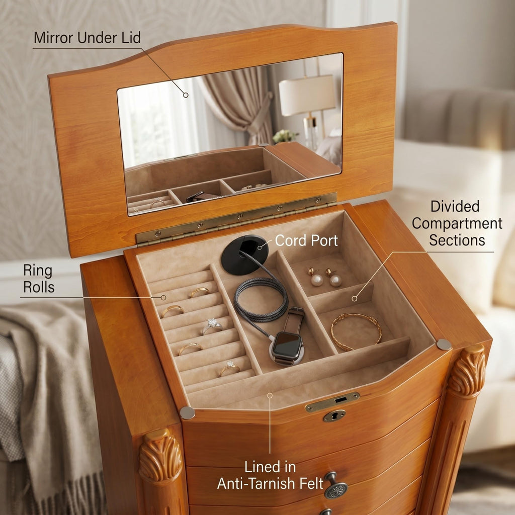 Roman Honey Oak Jewelry Armoire