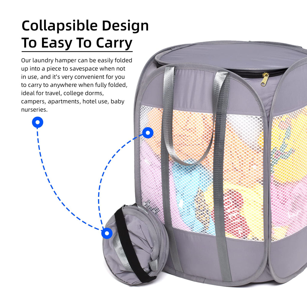 Pop-Up Laundry Hamper with YKK Zipper Lid, 1.5 Loads, Reinforced Handles