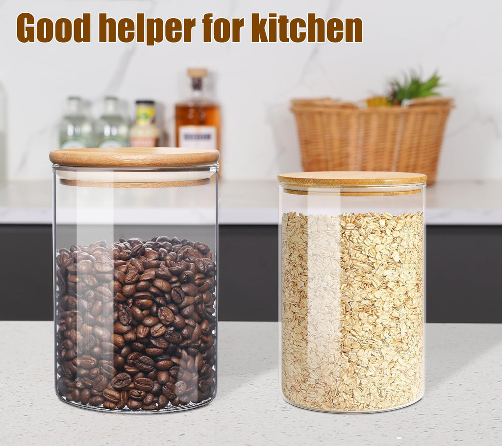 Glass Food Storage Jars with Airtight Lids, Clear Glass Jar with Bamboo Lid, Airtight Food Canister for Tea, Candy