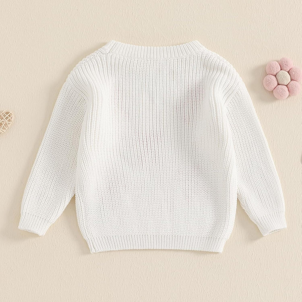 Toddler Baby Girl Knit Sweater Bow Embroidery Chunky Sweatshirt Tops Oversized Warm Christmas Fall Winter Clothes