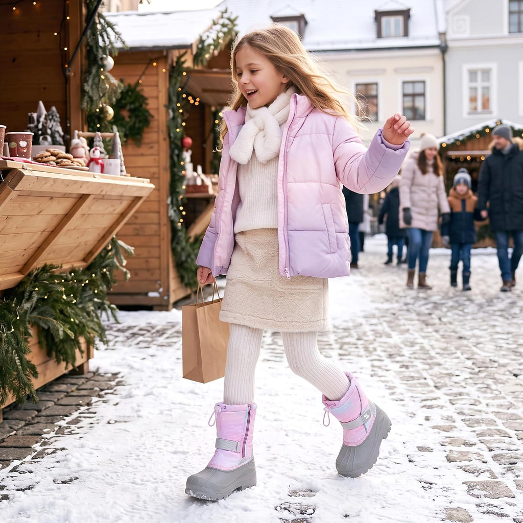 Kids Snow Boots Boys Girls Waterproof Zipper Winter Boots