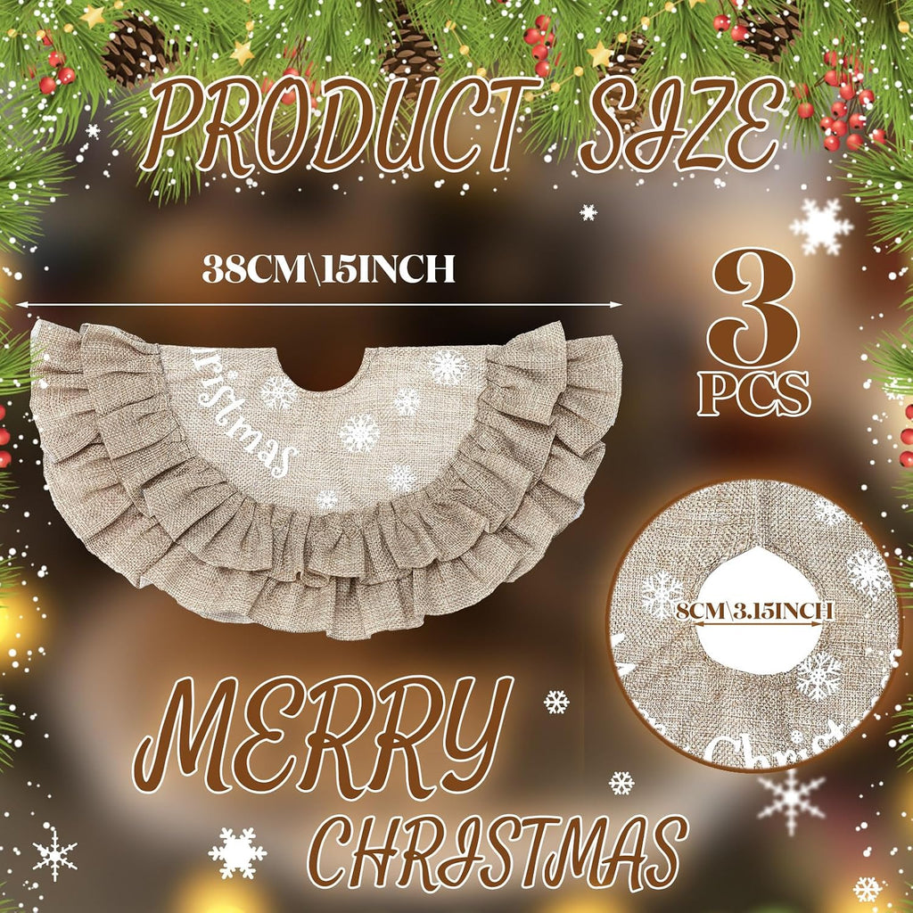 Inch Mini Burlap Christmas Tree Skirt Rustic Farmhouse Small Tree Skirt Linen Burlap Mat Printed with White - Set of 3