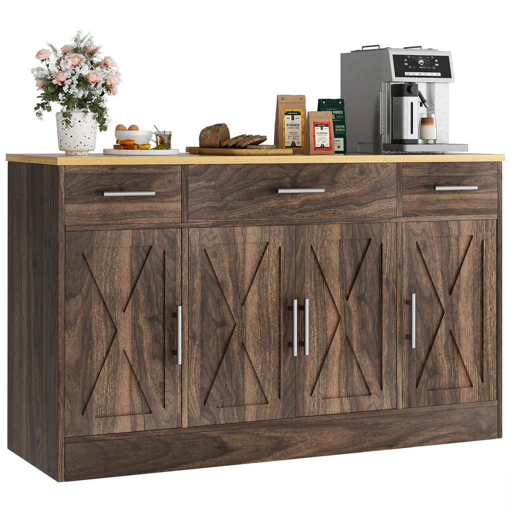 Buffet Cabinet with Drawers, 53" Large Sideboard Buffet Kitchen Storage Cabinet, Modern Farmhouse Coffee Bar with