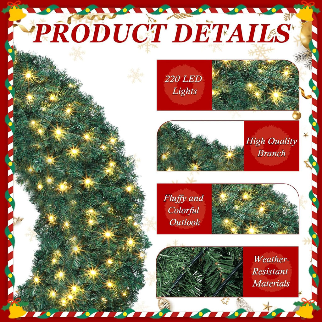 60 Inch Large Prelit Christmas Wreath with 300 Warm White String Lights 8 Lighting Modes Artificial Outdoor Indoor