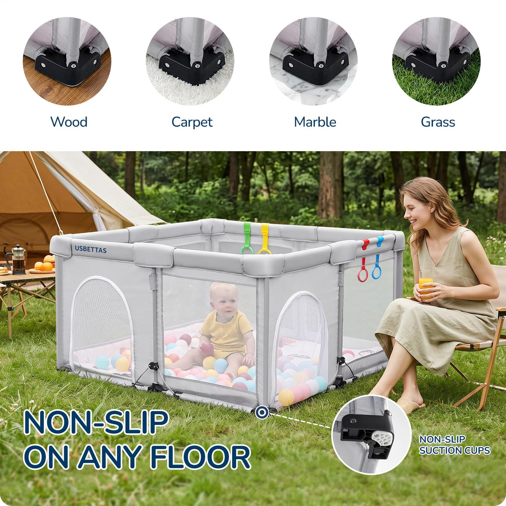 Foldable Baby Playpen with Mat, 50"x50", Light Gray
