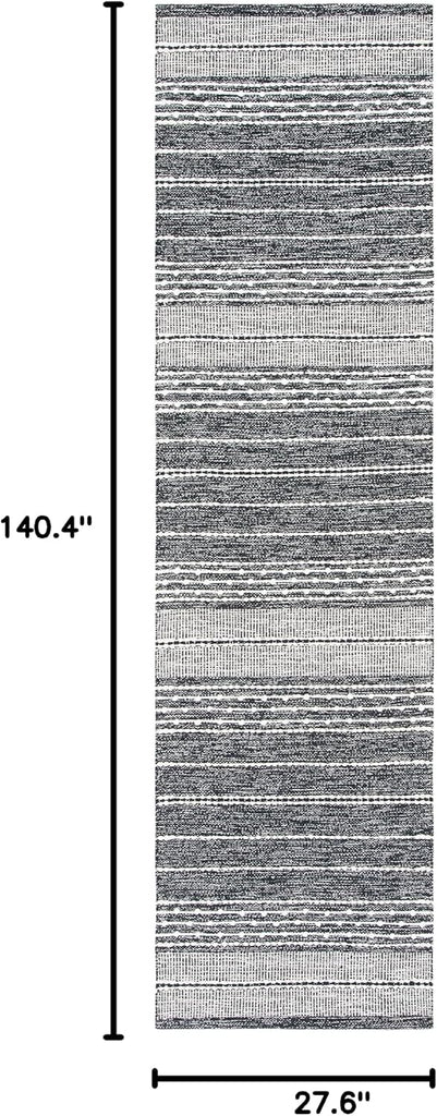 Striped Kilim Collection Runner Rug, Black & Ivory, Handmade Flat Weave Cotton, Ideal for High Traffic