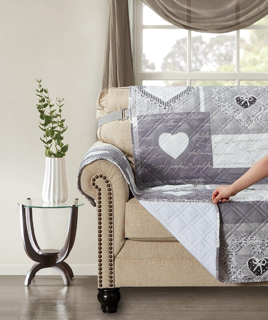 Grey Heart Love Patchwork Couch Sofa Slip Cover for Dogs
