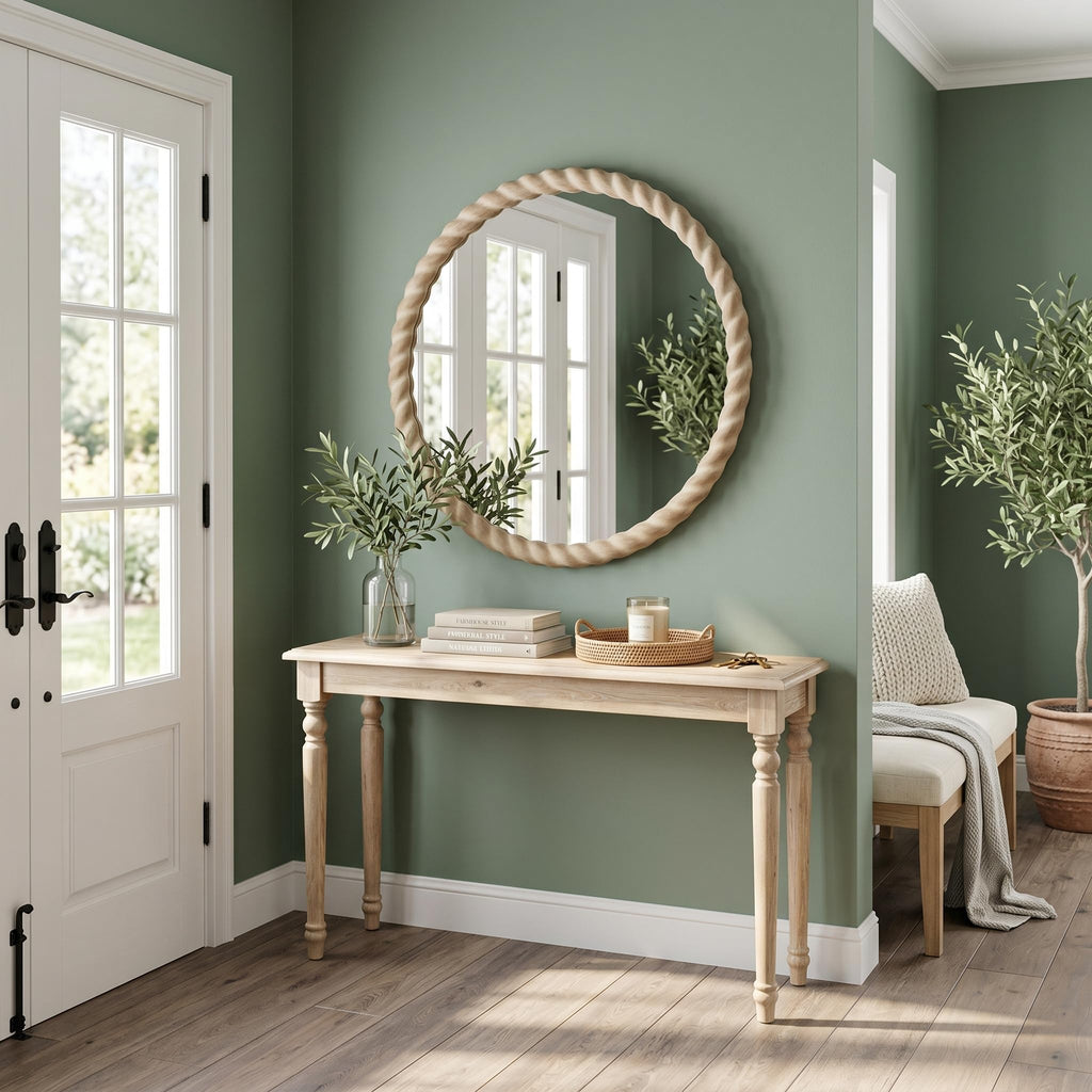 24"x24" Round Solid Wood Farmhouse Decorative Wall Mirror