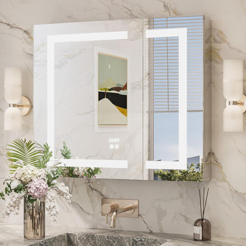 30x26 Led Medicine Cabinet with Lights 3 Color Dimmable and Defogger, Lighted Medicine Cabinet Mirrored with Outlet