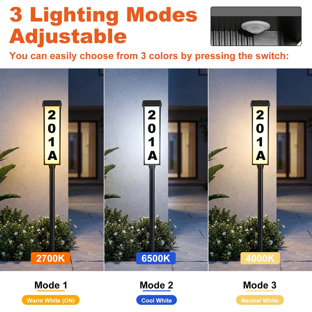 Solar Address Sign, House Number for Outside Yard 3-Light Modes