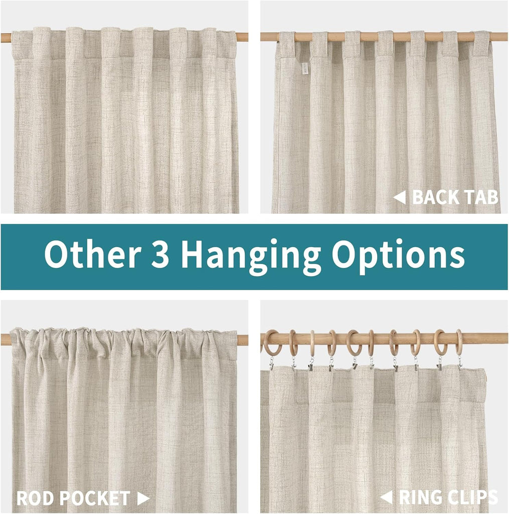 Linen Cafe Curtains 36 Inch Length for Small Windows, Half Drapes Semi Sheer with Rod Pocket and Back Tab Textured