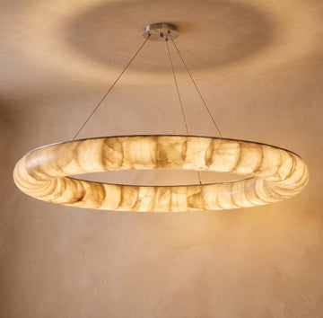 Inspired Rivage Style 41 Inch Round Calcite Ring Chandelier Satin Nickel - Main Product View