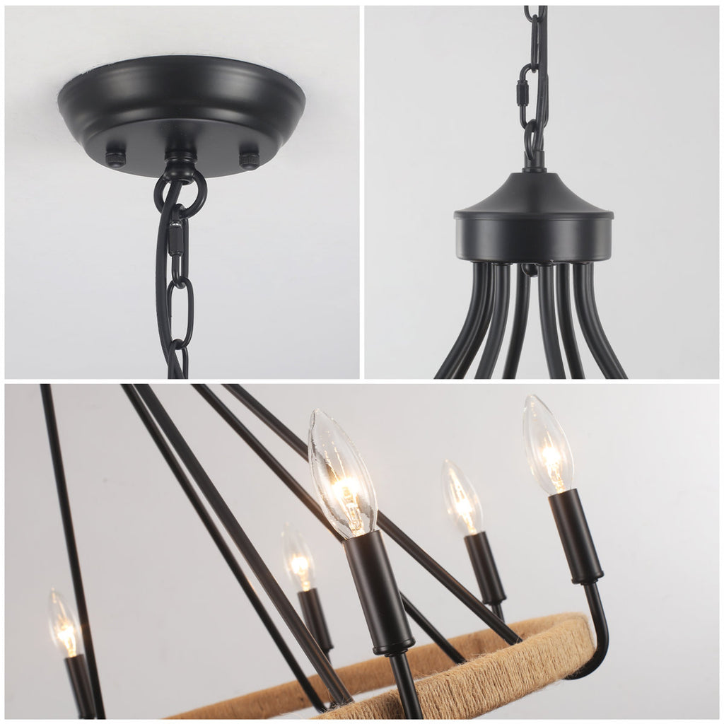 8-Light Dimmable Wagon Wheel Rattan Chandelier