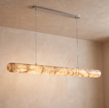 Inspired Rivage Style 60 Inch Linear Calcite Chandelier Satin Nickel - Main Product View
