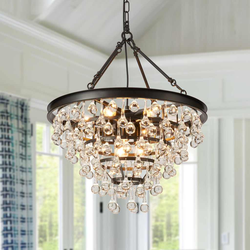 9-Light Dimmable Tiered Crystal Chandelier With Adjustable Chain