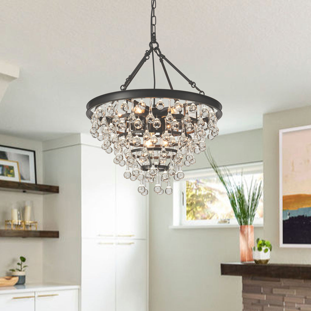 9-Light Dimmable Tiered Crystal Chandelier With Adjustable Chain