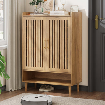 Shoe Cabinet, Large 6-Tier Shoe Storage Cabinet with Louvered 2 Doors, 44" Tall Freestanding Entryway Shoe Cabinet