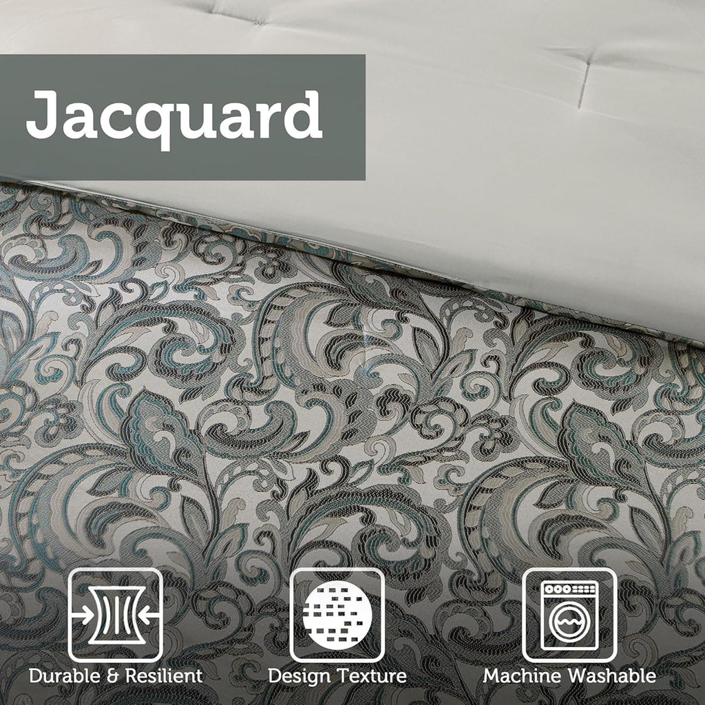 24 Piece Faux Silk Paisley Queen Comforter Set with Matching Curtains, Down Alternative Hypoallergenic