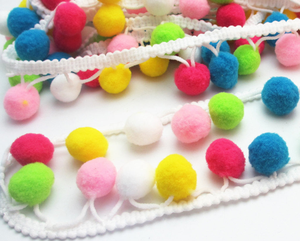 Colorful 15mm Pom Pom Ball Fringe Trim Ribbon for Clothes Sewing Home Party Wedding Decoration Lace Ribbon - 5yards