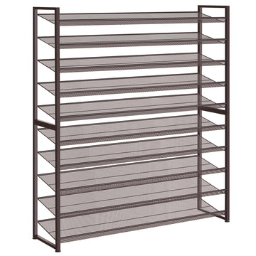 Shoe Rack, Long Shoe Organizer, Max Holds 62 Pairs, 10 Tier Metal Shoe Storage Shelf, 5-Tier Stackable Shoes Organizer