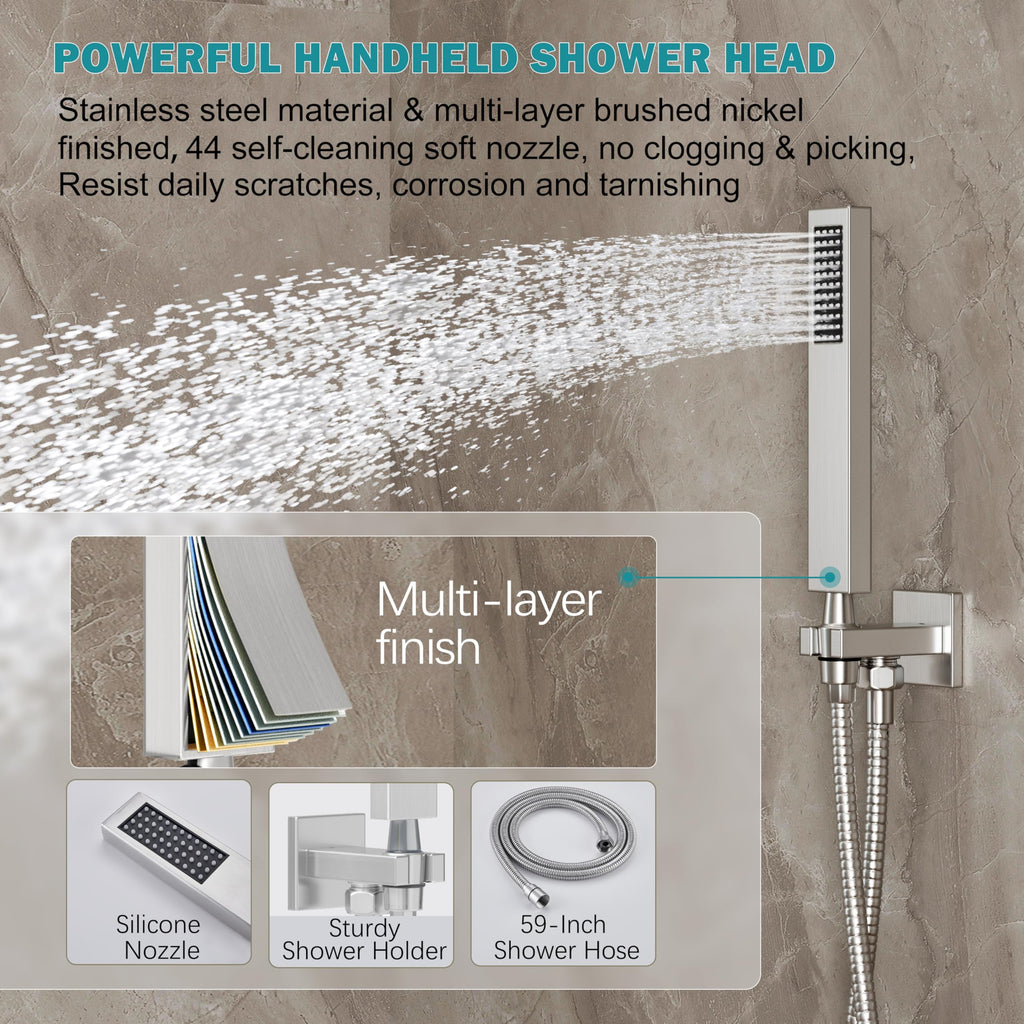 12" Rain Shower System with Handheld & Valve, Brushed Nickel